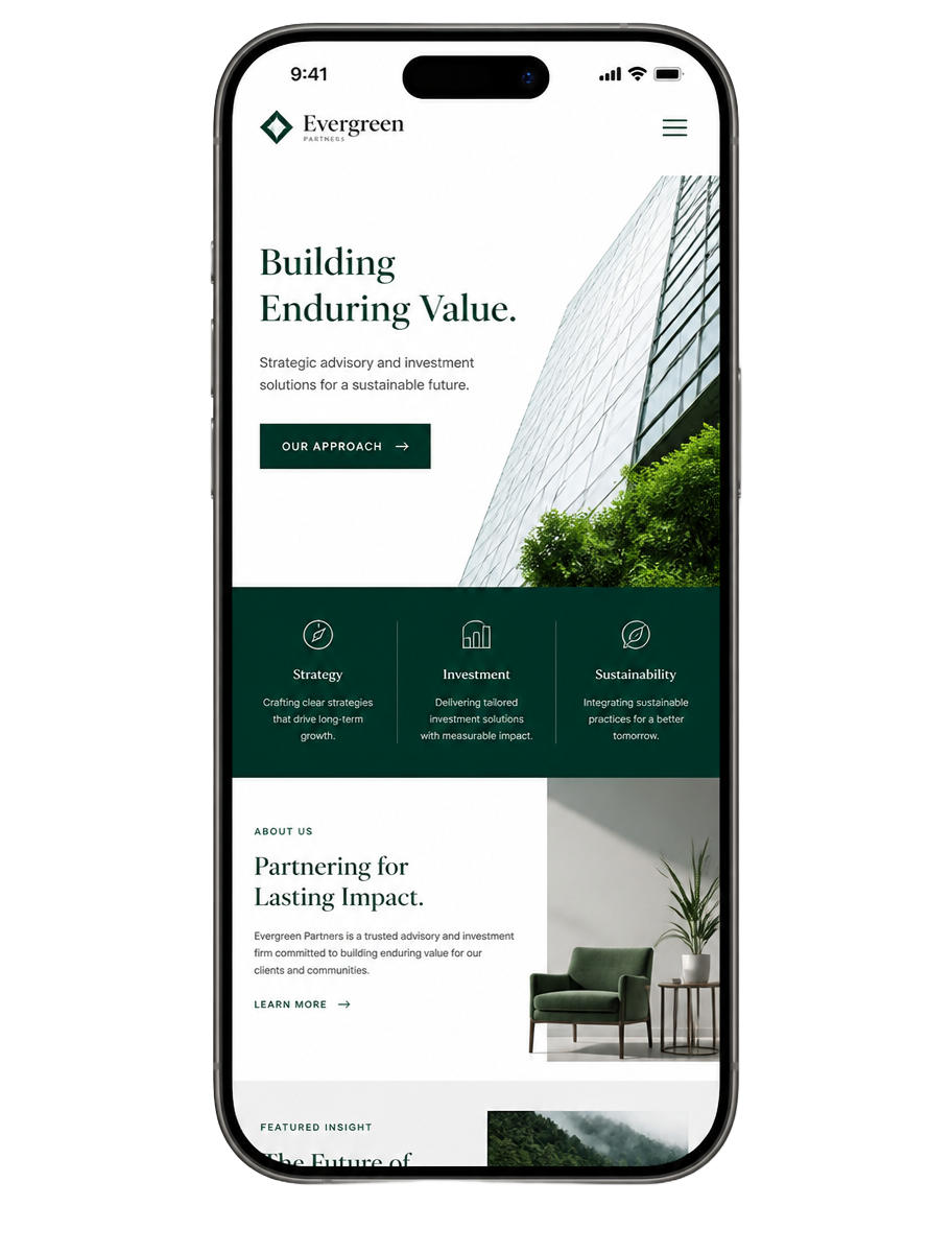 Anteprima di un sito web aziendale moderno su smartphone